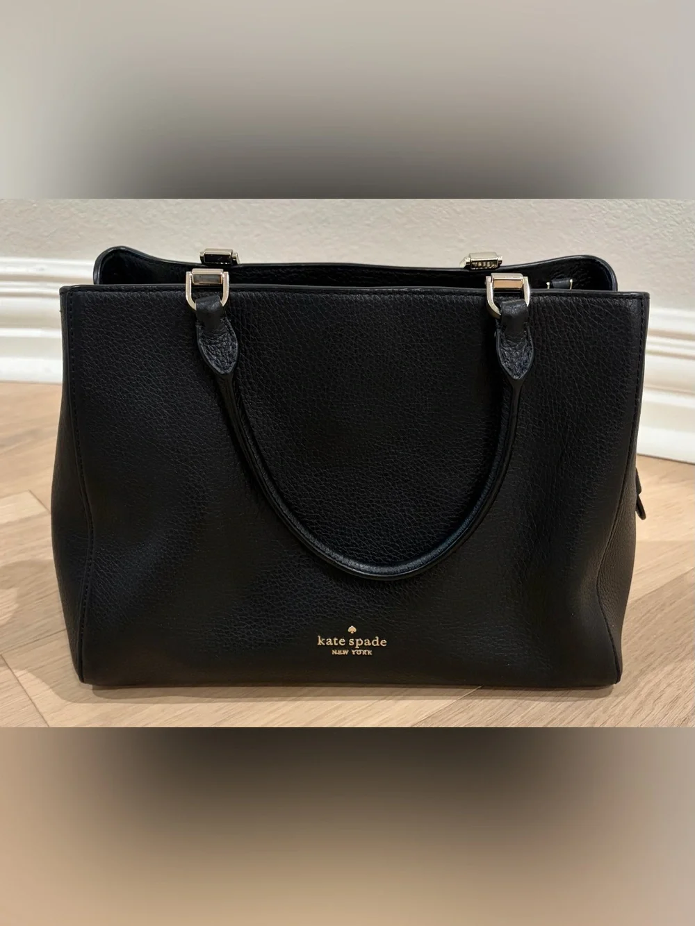 kate spade New York Black Leather pebbled Tote bag with cross body strap